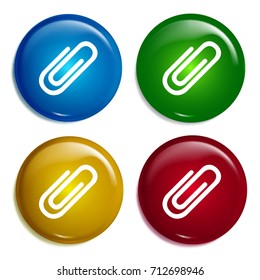 Paper clip multi color gradient glossy badge icon set. Realistic shiny badge icon or logo mockup