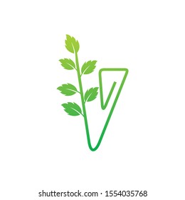 paper clip nature logo, clip leaf or green clip logo
