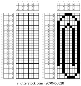 Paper Clip Nonogram Pixel Art, Paperclip Used To Hold Sheets Of Paper Together Vector Art Illustration, Logic Puzzle Game Griddlers, Pic-A-Pix, Picture Paint By Numbers, Picross,