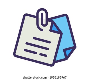 nota del clip de papel un solo icono aislado con estilo de línea de contorno rellenado