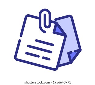 paper clip note single isolated icon with dash or dashed purple line style