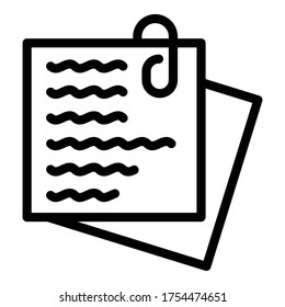 Paper clip notes icon. Outline paper clip notes vector icon for web design isolated on white background