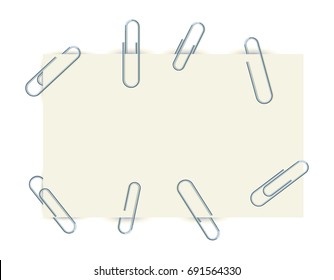 Paper clip on paper. Realistic vector illustration. Isolated on white background