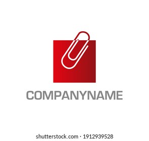 A paper clip on a red sheet. Ready logo