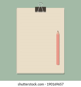 Paper Clip and Pencil in flat design 