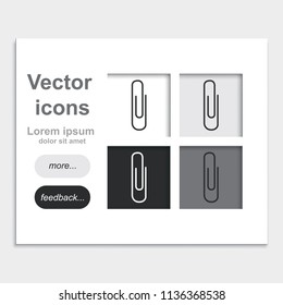 Paper clip placed on web page template flat vector icon.