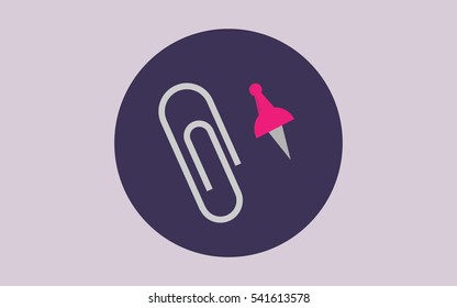 Paper clip and push pin flat icon Vector.