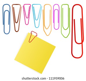 Paper clip set vector background with note paper