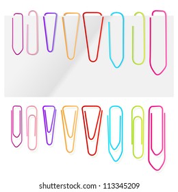 Paper clip set vector background with note paper