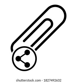 Paper clip with share clic button, black color isolated on white background. School element vector