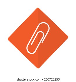 Paper clip sign icon.Rounded square buttons. Orange flat icon