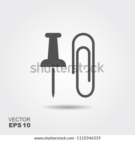 Paper clip and thumbtack. Flat icon stationery.