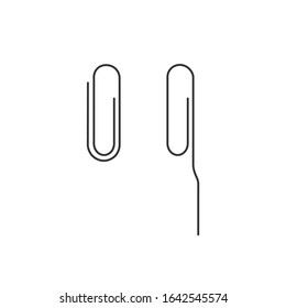 Paper Clip and unbent paperclip icon linear style. Editable stroke. Stock Vector illustration isolated on white background.