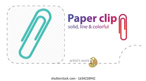 paper clip vector flat illustration, solid, line icon