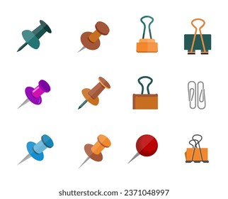 Colección de ilustración de vectores de clip de papel. Hoja escolar de clip de papel, negro. Clip de papel clip aislado. Adjuntar forma, Ilustración de clips de papel profesional.