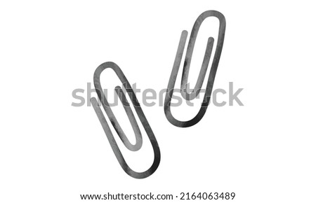 Paper clip watercolor drawing vector illustration isolated on white background. Cartoon paperclip clipart. Watercolor paper clip attachment, email attachment, attached file