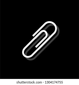 Paper clip. White flat simple icon with shadow