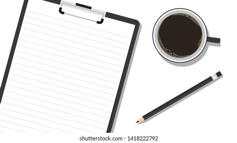 paper clipboard border and pencil vector. free space for text. copy space. blank. coffee cup vector.