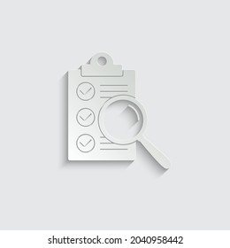 paper clipboard with checklist icon and search icon vector check mark sign
