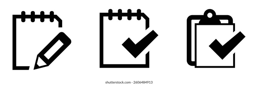Paper clipboard and checklist icon set, Checkmark banner vector icon. Clipboard, checklist, vector, symbol, icon.