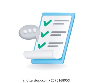 paper clipboard task management the fast work on project plan, fast progress, level up concept, paper checklist icon with bubble