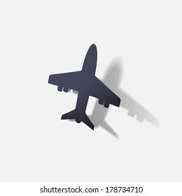Paper clipped sticker: aircraft airliner. Isolated illustration icon