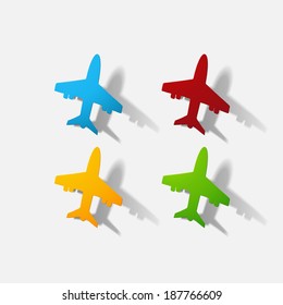 Paper clipped sticker: aircraft airliner. Isolated illustration icon