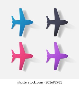 Paper clipped sticker: aircraft airliner. Isolated illustration icon