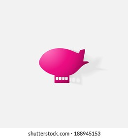 Paper clipped sticker: aircraft airship. Isolated illustration icon