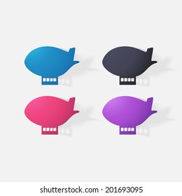 Paper clipped sticker: aircraft airship. Isolated illustration icon