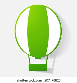 Paper clipped sticker: aircraft, balloon. Isolated illustration icon