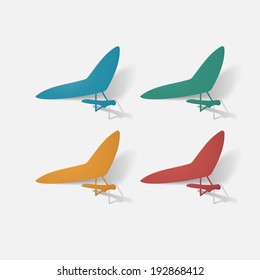 Paper clipped sticker: aircraft, glider. Isolated illustration icon