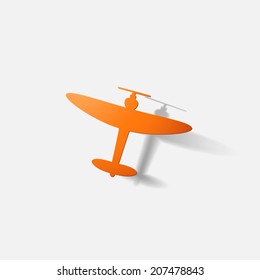 Paper clipped sticker: aircraft plane with propeller. Isolated illustration icon