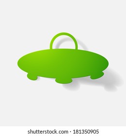 Paper clipped sticker: aircraft ufo. Isolated illustration icon