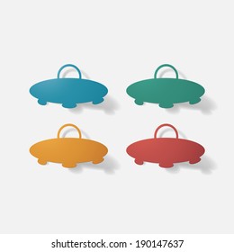 Paper clipped sticker: aircraft ufo. Isolated illustration icon