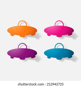 Paper clipped sticker: aircraft ufo. Isolated illustration icon