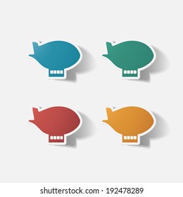 Paper clipped sticker: airship. Isolated illustration icon