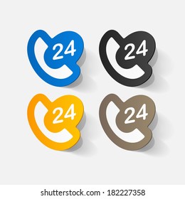 Paper clipped sticker: all-day customer support . Isolated illustration icon