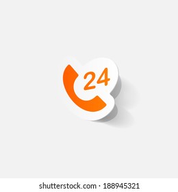Paper clipped sticker: all-day customer support . Isolated illustration icon