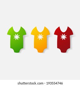 Paper clipped sticker: baby bodysuit. Isolated illustration icon