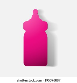 Paper clipped sticker: baby bottle. Isolated illustration icon