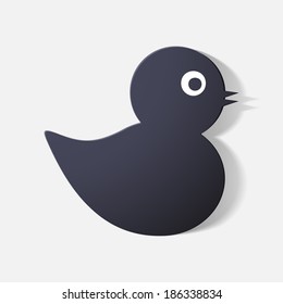 Paper clipped sticker: baby duck. Isolated illustration icon