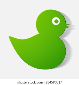 Paper clipped sticker: baby duck. Isolated illustration icon