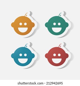 Paper clipped sticker: baby face, boy. Isolated illustration icon