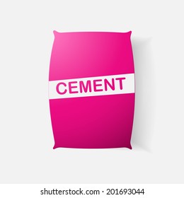 Paper clipped sticker: bag of cement. Isolated illustration icon