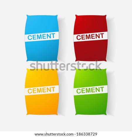 Paper clipped sticker: bag of cement. Isolated illustration icon