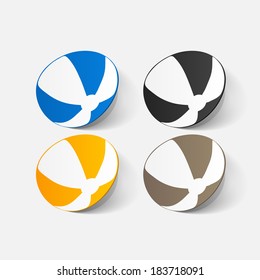 Paper clipped sticker: beachball. Isolated illustration icon