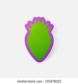 Paper clipped sticker: berry, strawberry. Isolated illustration icon