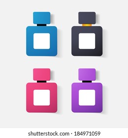 Paper clipped sticker: bottle of perfume, cologne. 