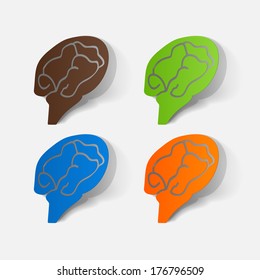 Paper clipped sticker: brain. Isolated illustration icon